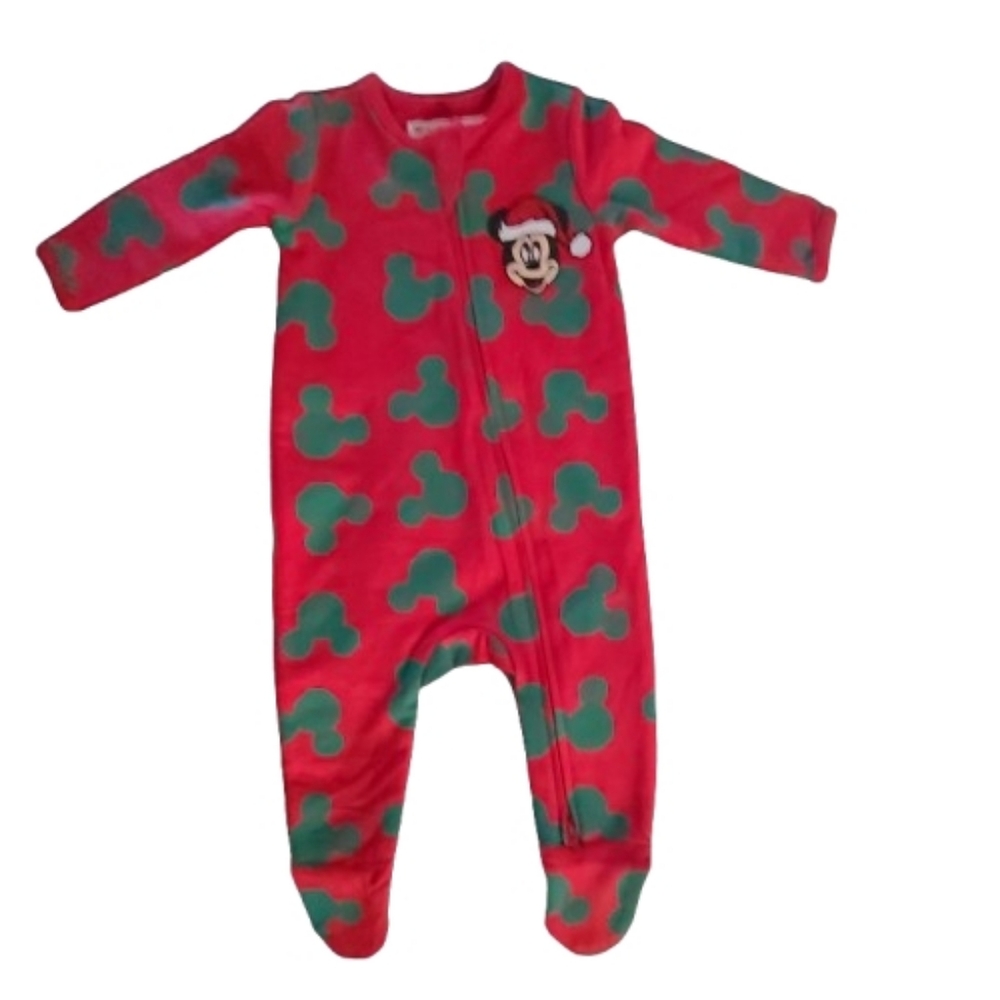 Disney Mickey Festive Red and Green Kids Footie 3-6 Months